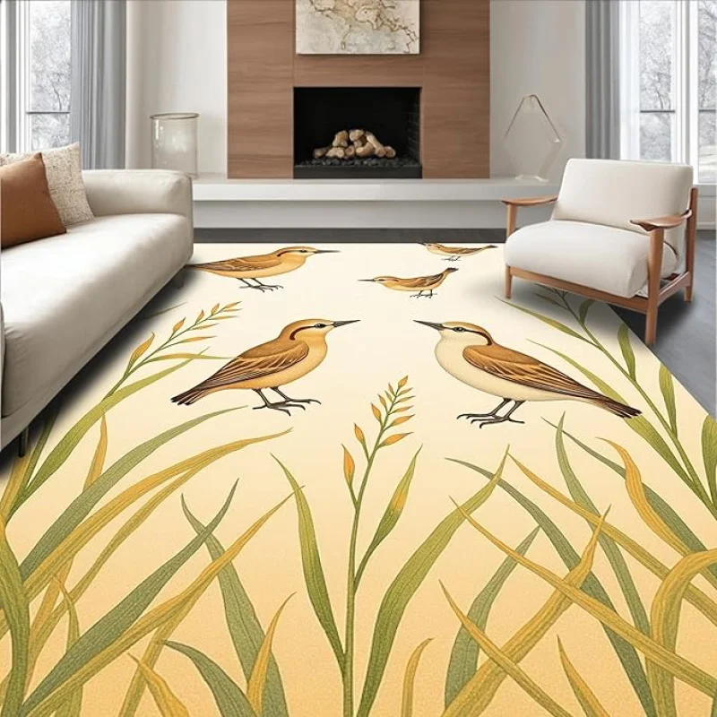 Flatwoven High Traffic Area Rug 5x7, Delightful Wetland Wildlife Motifs with Charming Marsh Artwork, Non Slip, Stain Resistant, Washable Area Rugs for Living Room, Bedroom (Brown, 5x7)