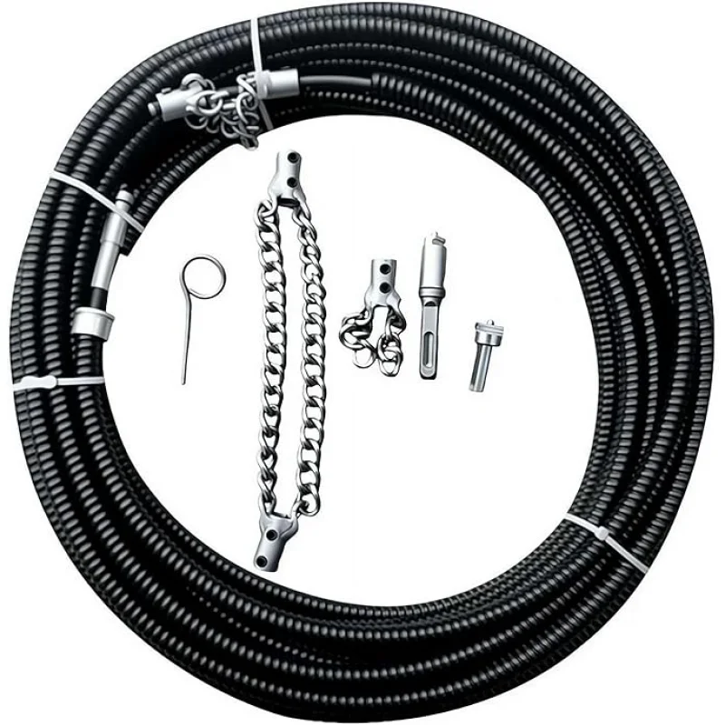 Flex-Shaft Sewer Descaling Chain, Heavy Duty Drain Clog Remover, Flex Shaft Sewer Cleaning Tool,Flexible Push Snake Cable for PVC Pipes, Toilets, Traps & Industrial Boilers