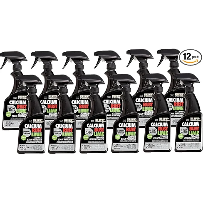 Flitz Calcium, Rust, & Lime Remover - 16oz Bottle of USA-Made Limescale Remover for Toilets, Showers, and More - Powerful Spray that Instantly Eliminates Tarnish, Grease, and Other Grime (12 Pack)