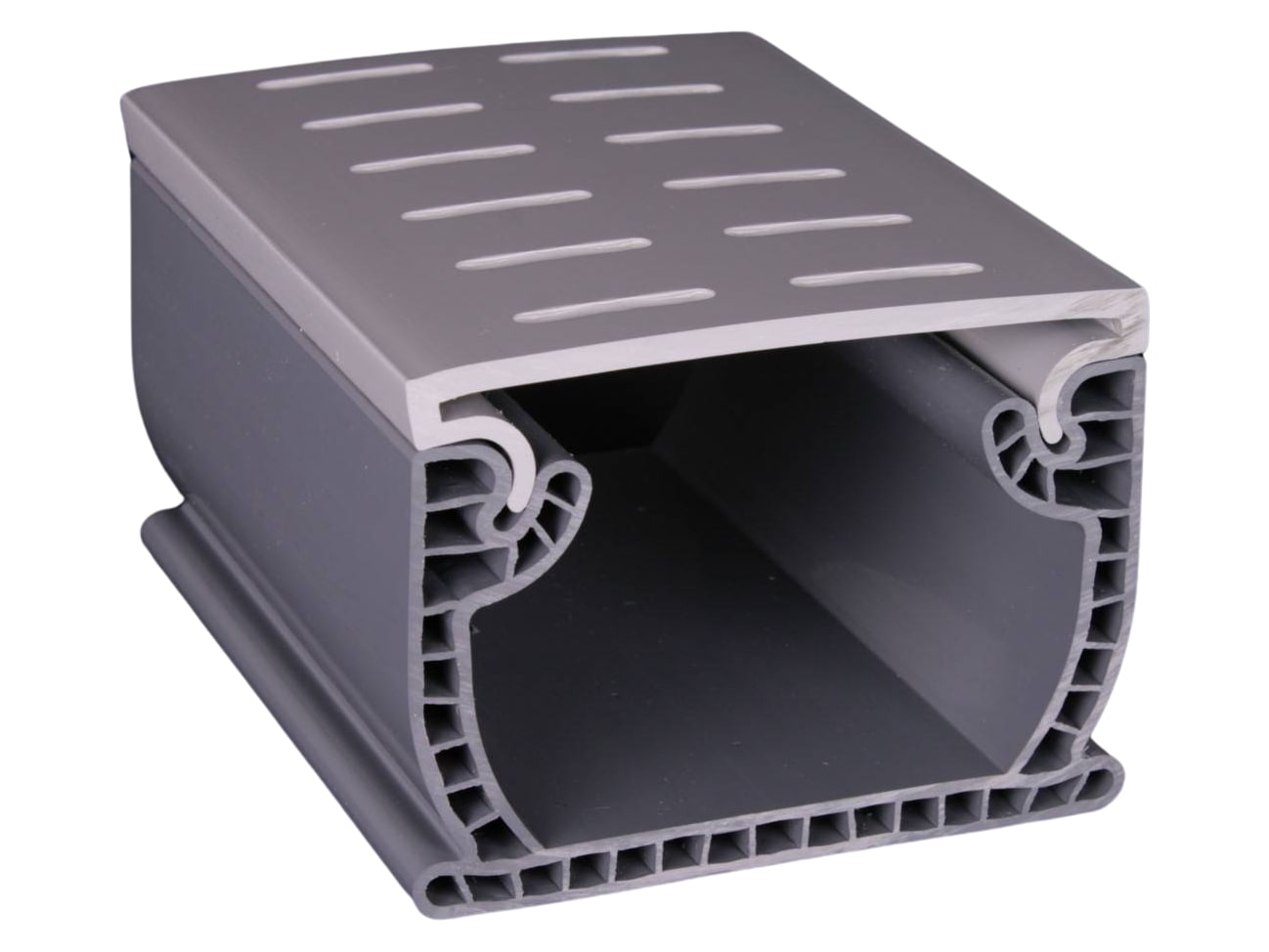 Stegmeier Flowmaster 4.75" Wide Commercial PVC Deck Drain 10' Section with Grey PVC Top Cover
