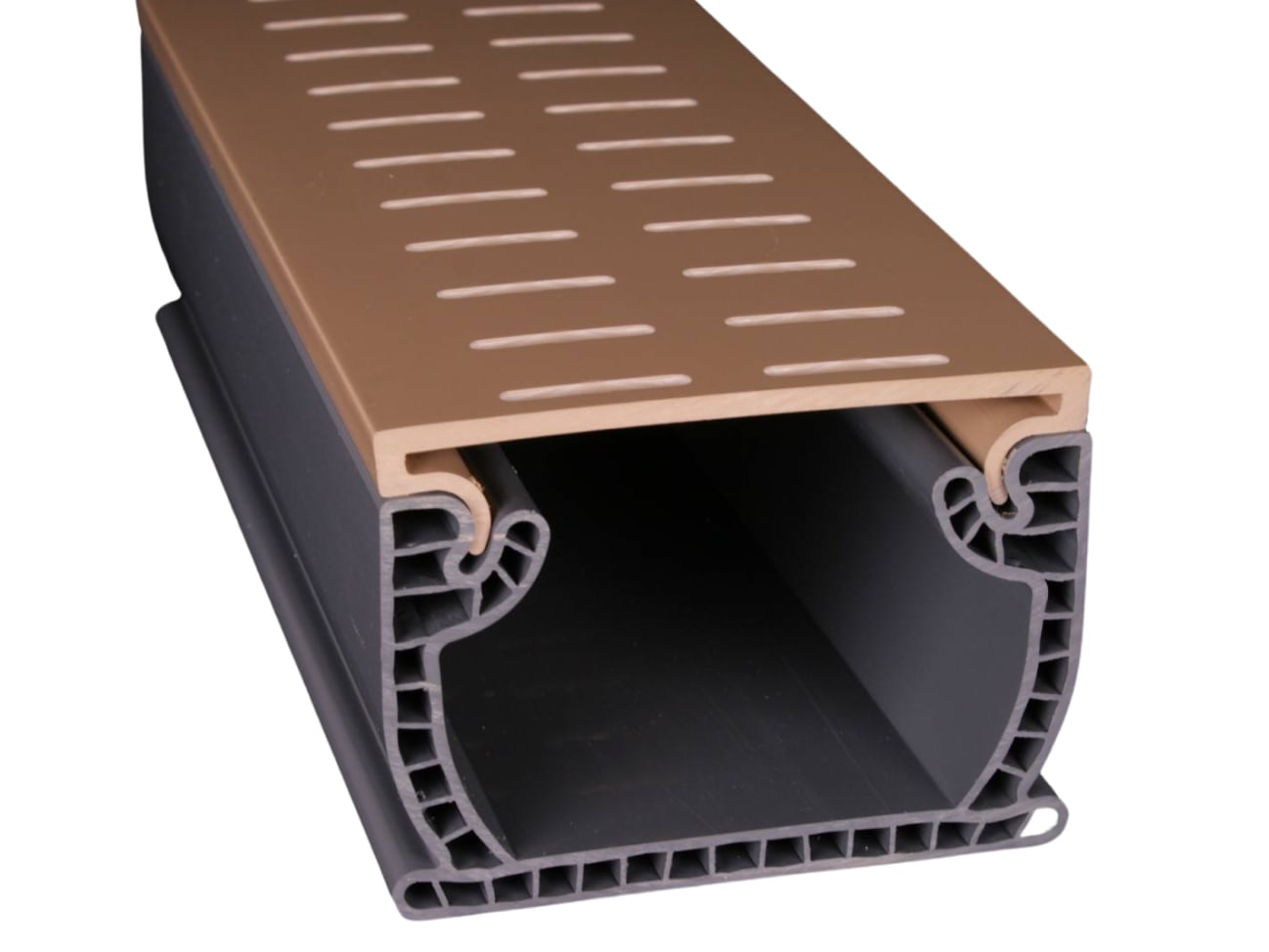 Stegmeier Flowmaster 4.75" Wide Commercial Deck Drain 10' Section With Plastic Top Cover, Tan (Box of 4)