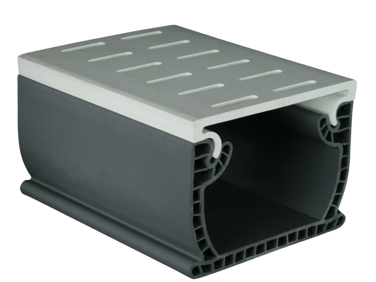Stegmeier Flowmaster 4.75" Wide Commercial PVC Deck Drain 10' Section with White PVC Top Cover
