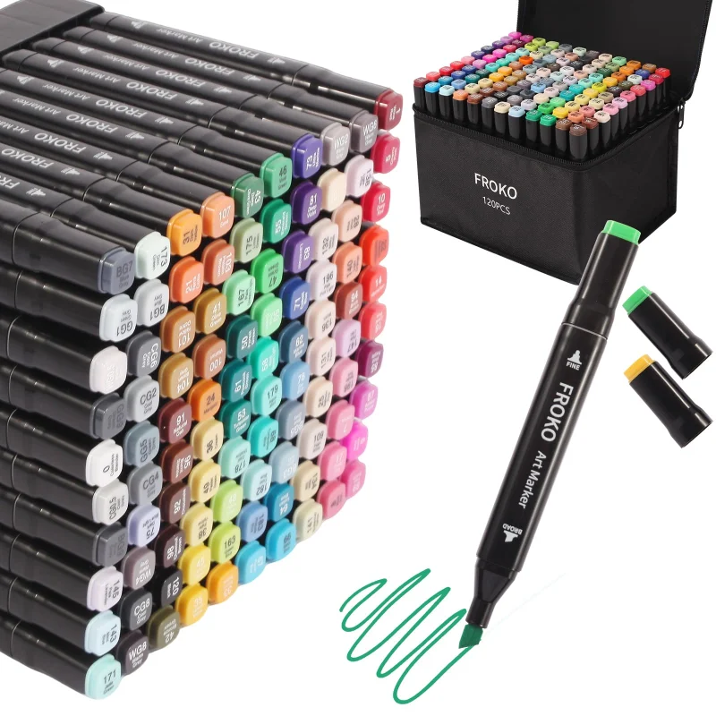 FROKO Alcohol Markers,120 Colors Dual Tip Art Marker,Coloring Marker, markers for adult coloring books no bleeding