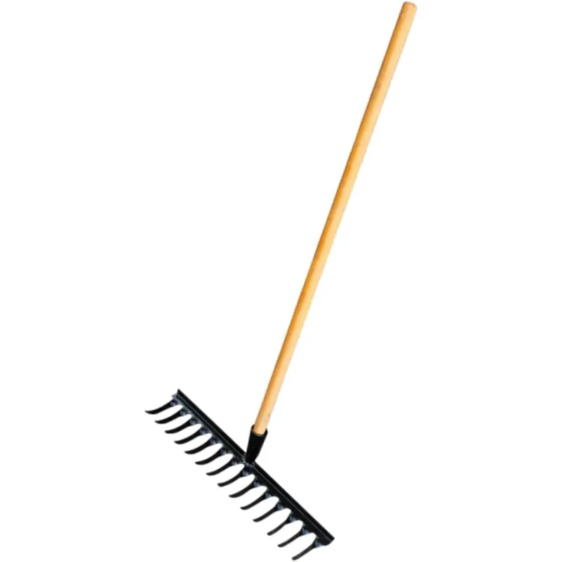 Garden Tool for Soil Preparation Wooden Handle Rake for Flower Beds, 14 Teeth 48x12x10cm