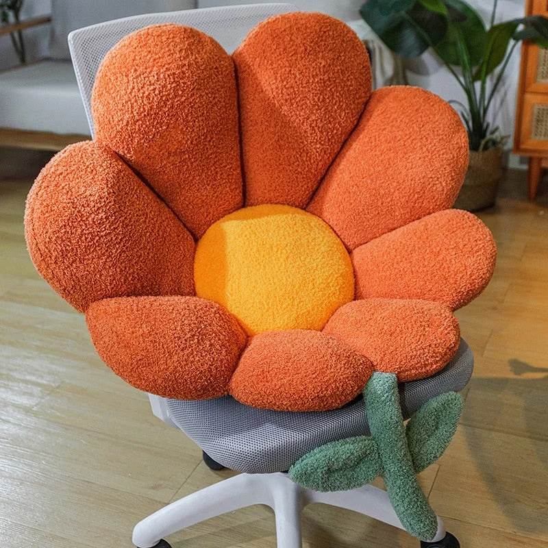 Golden Blossom | Soft Seat Cushion with Sunflower Design | Comfortable Support for Home and Office Orange