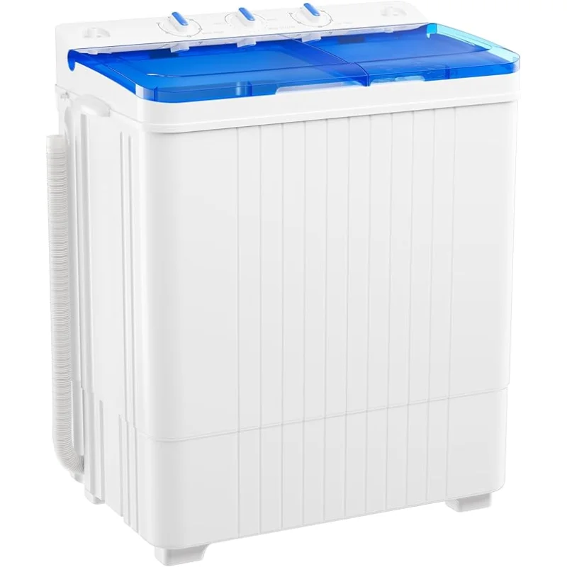 Greenvelly Portable Washing Machine, 28 Lbs Capacity Twin Tub Washing Machine, 18lbs Washer and 10lbs Spinner Combo, Compact Laundry Washer for Apartment,Camping, RVs and Dorms, Blue+White