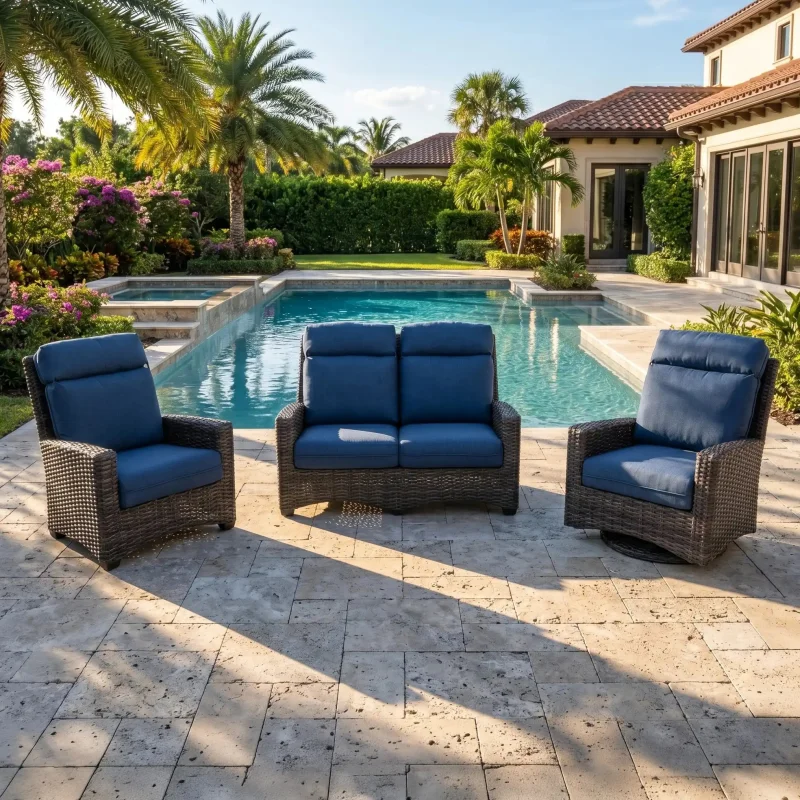 Grey Kampala 3 Piece Loveseat Group - Lifeguard Lapis Indigo