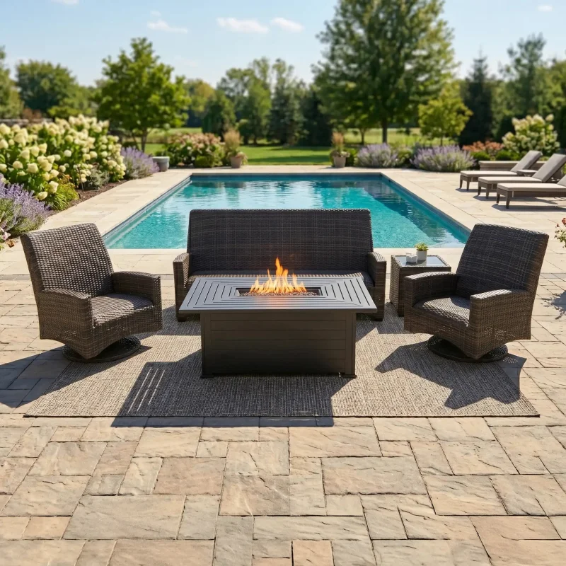 Grey Kampala 5 Piece QDF Sofa Firepit Chat Group