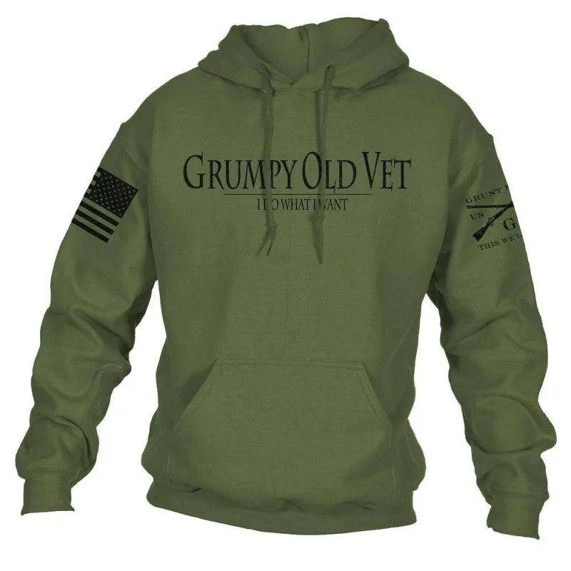 Grunt Style Grumpy Old Vet Hoodie (Military Green) Size L