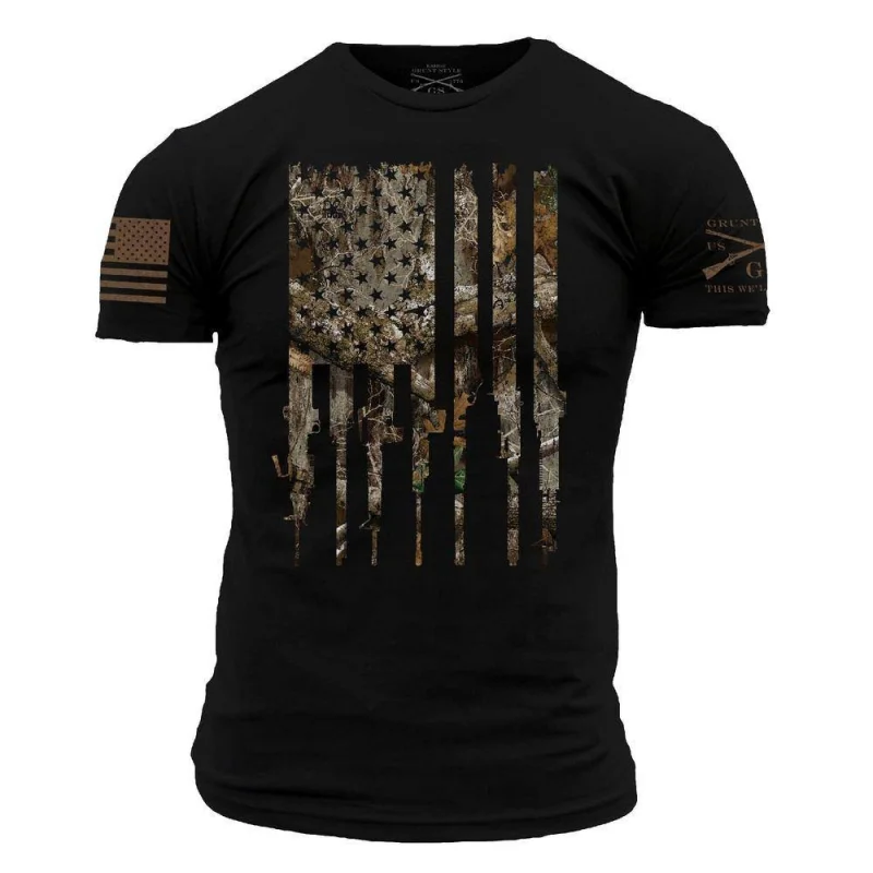 Grunt Style Realtree Edge Rifle Flag T-Shirt (Black) Size M