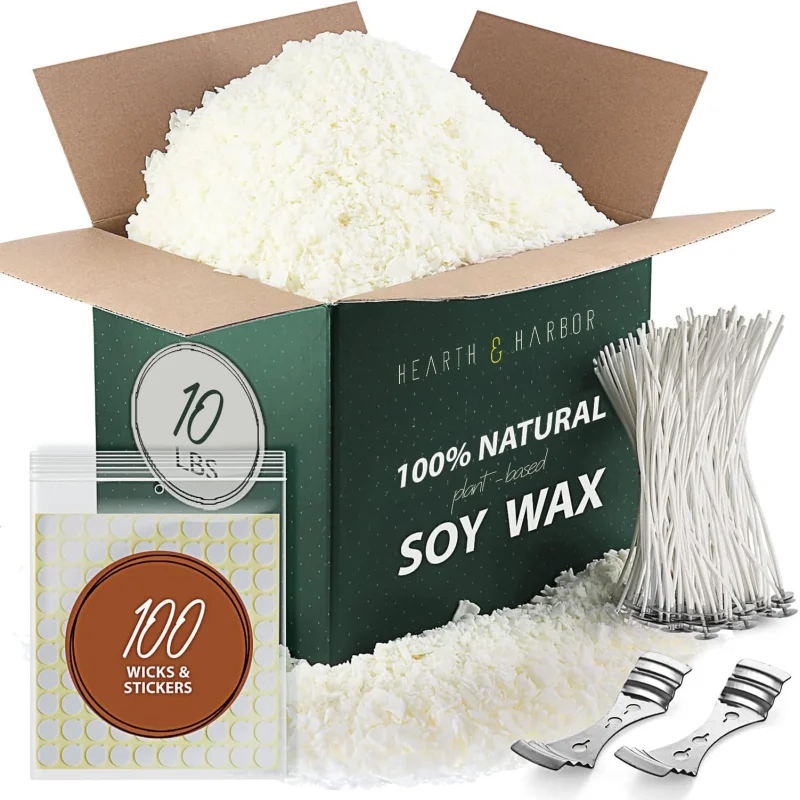 Hearth & Harbor Organic Soy Candle Wax for Candle Making, 10 lbs Natural Candles Making Supplies, Beeswax-Free, Paraffin-Free, Pure Soy Wax Flakes Perfect for Candles, Tealights and Melts