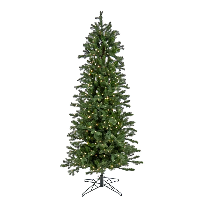 HGTV Home Collection Pre-Lit Artificial Slim Balsam Christmas Tree with PowerConnect LED Lights, Hinged Branches, Plug In, 7.5ft