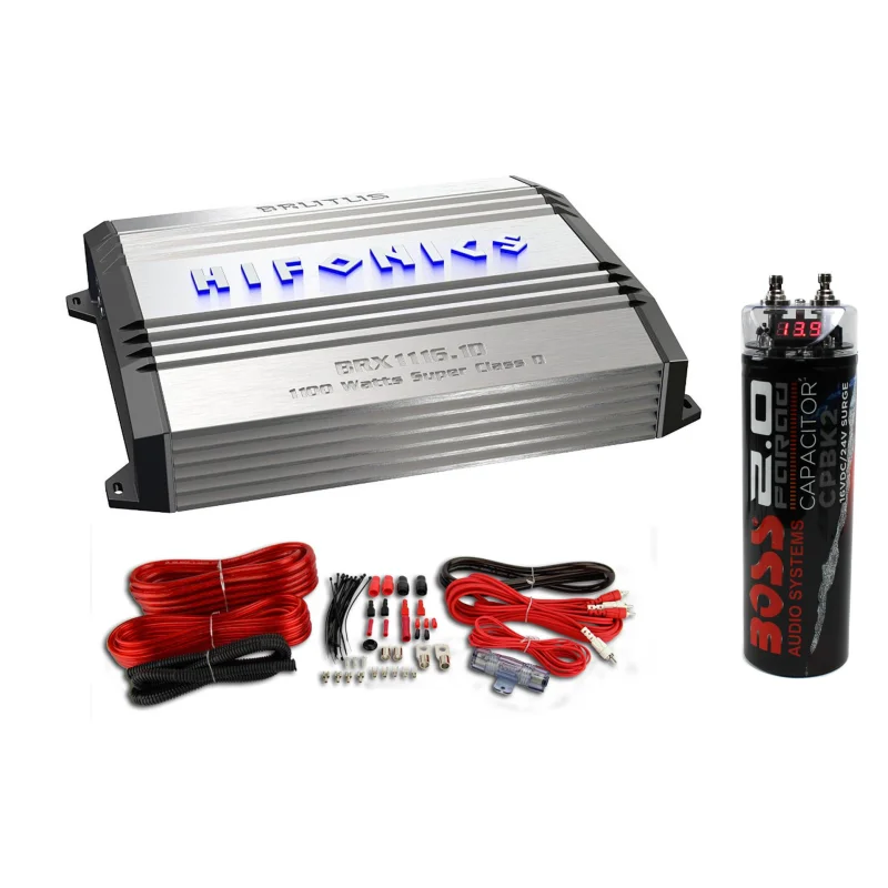 Hifonics BRX1116.1D MONO 1100 Watt Class D Amplifier Amp + Wiring + Capacitor