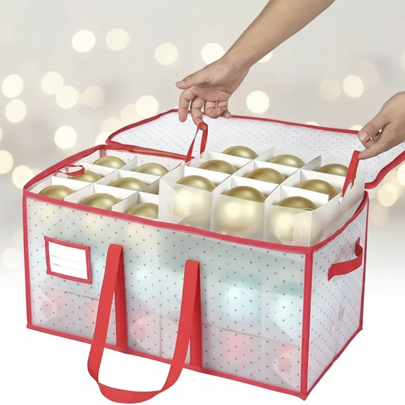 Holiday Storage Organizer | Christmas Ornament Storage Box with Dual Zipper Closure | Durable Plastic for Safe Decoration Protection