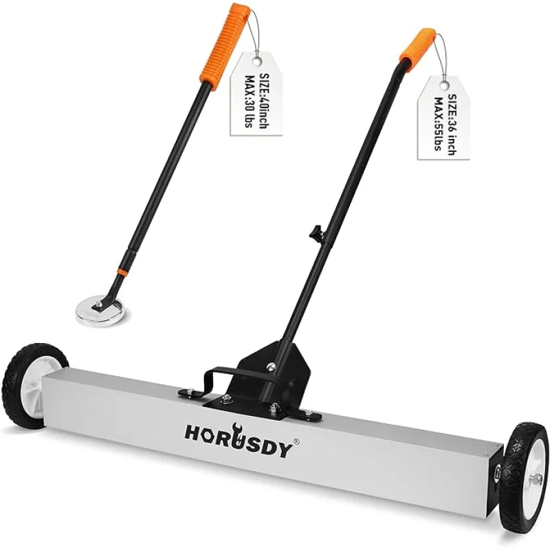 HORUSDY 36-Inch Rolling Magnetic Sweeper with Wheels | 40-Inch Telescoping Magnetic Pickup Tool | Adjustable Handle | 55-Pound Capacity Heavy-Duty Magnet to Pick Up Nails
