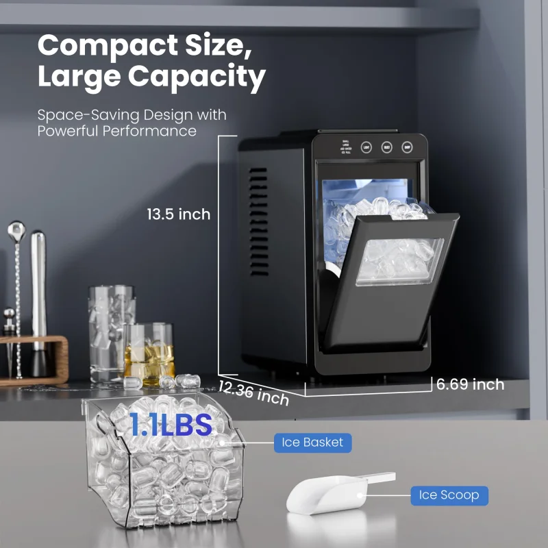 Ice Makers Countertop,26Lbs/24H,Portable Ice Maker Machine with Self-Cleaning,Interior Lighting,2 Sizes of Bullet Ice for Home/Office/Party(Black)