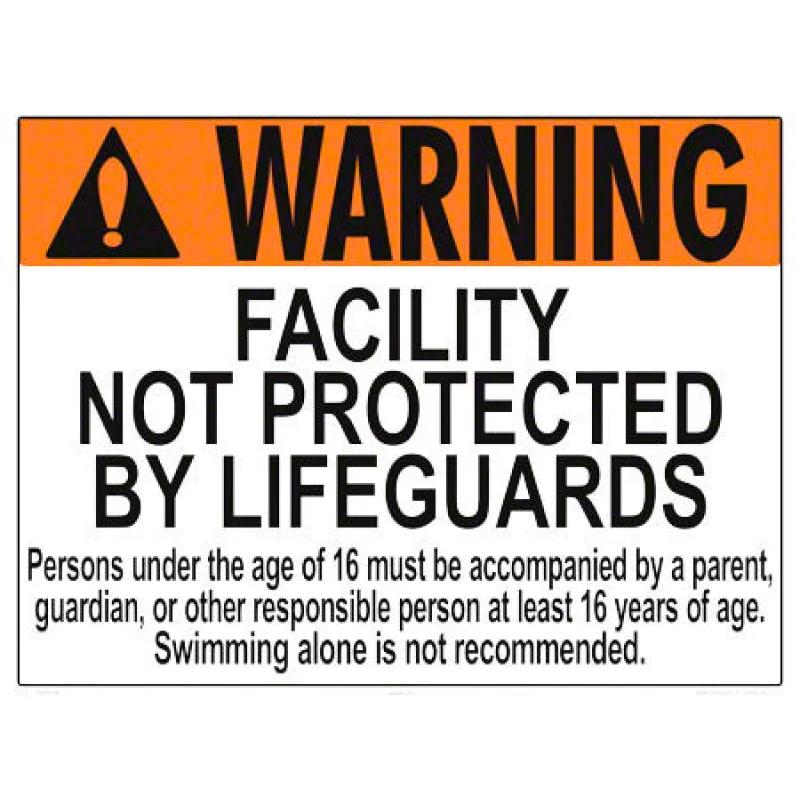 Illinois Facility Not Protected by Lifeguards Sign - 24 x 18 Inches on Styrene Plastic