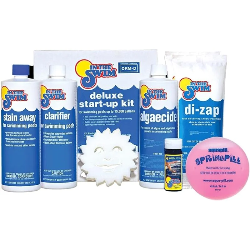 In The Swim Pool Deluxe Opening Chemical Start Up Kit and Spring Pill - Above Ground and In-Ground Swimming Pools - Up to 15,000
