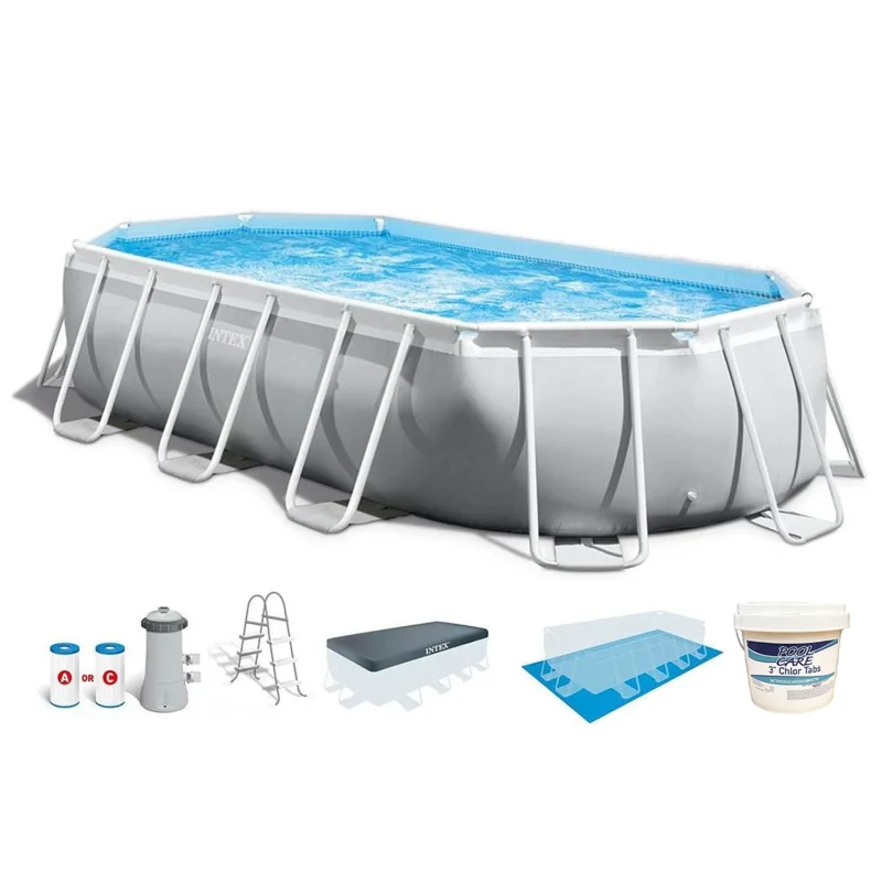 Intex 20ft x 10ft x 48in Prism Frame Oval Swimming Pool Kit w/ Chlorine Tabs