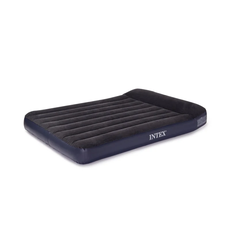 Intex Classic Inflatable Full Air Mattress Bed With Built-In Pillow Rest + Pump