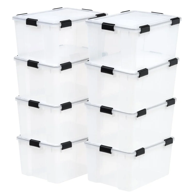 IRIS USA 8 Pack 62.8 Qt Storage Bins Plastic Gasket Box with Tight Latching Lids