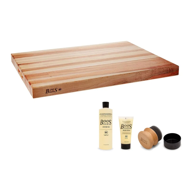 John Boos Reversible 30 Inch Flat Edge Grain Cutting Board with 3 Piece Care Set