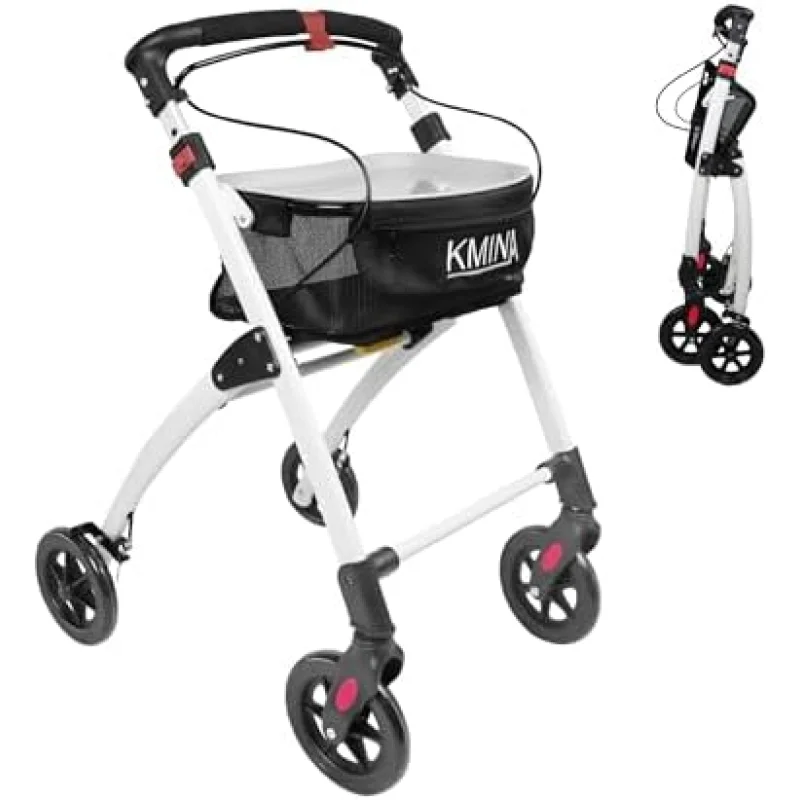 KMINA PRO - Narrow Walkers for Small Spaces, Rollator Seniors, Folding Walker with Wheels, Black