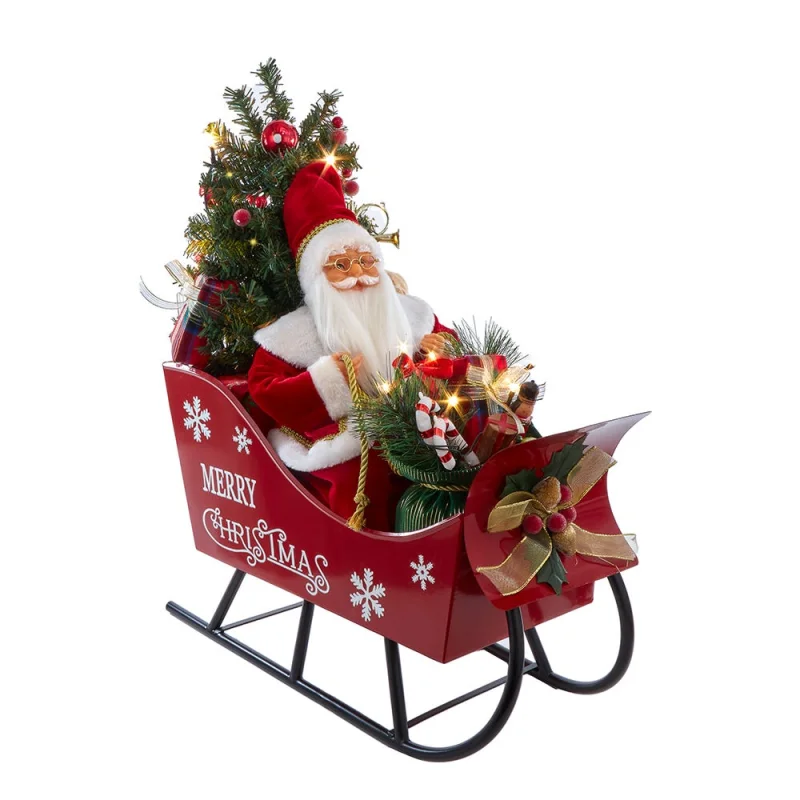 Kurt S. Adler 24 Battery Operated Musical LED Santa In Metal Sleigh Table Piece