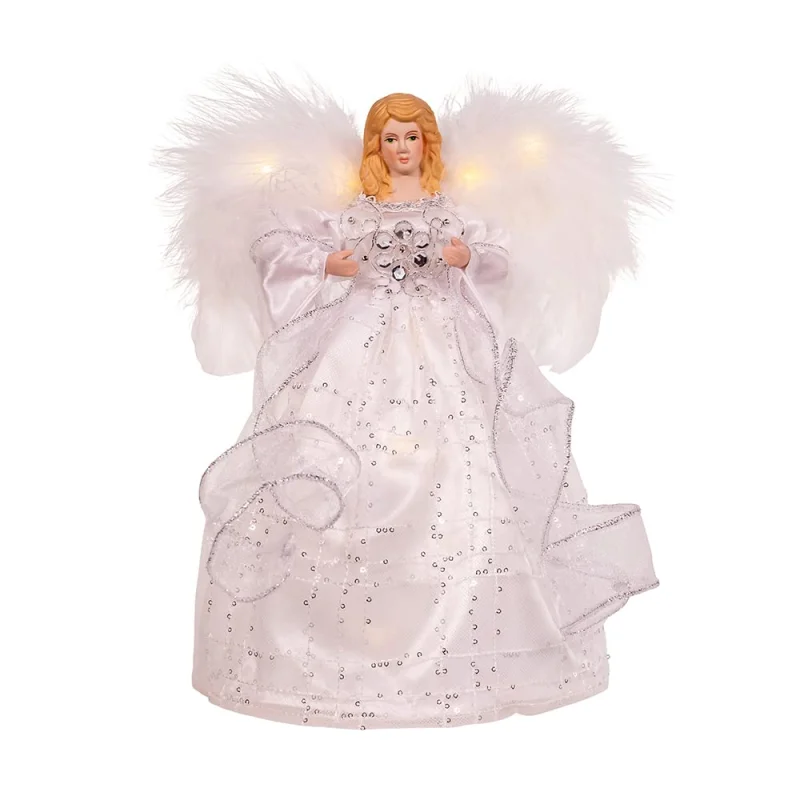 Kurt S. Adler Battery-Operated Silver and White Fairy Lighted Angel Tree Toppers, 10-Inches