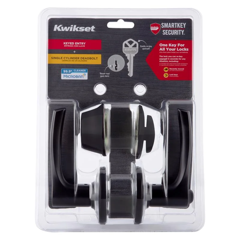 Kwikset Matte Black Lever and Single Cylinder Deadbolt KW1 1-3/4 in.