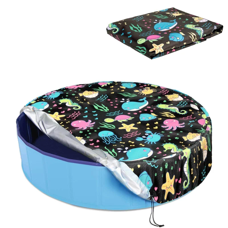Ladadee Foldable Round Dog Swimming Pool Cover, for 32 "/63/48 Collapsible Outdoor Tub, PVC Coating Waterproof and UV Protection, Leakproof Washable Kiddie Pet Small Paddling Bath Accessories