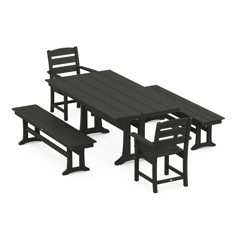 Lakeside 5-Piece Farmhouse Dining Set With Trestle Legs Black