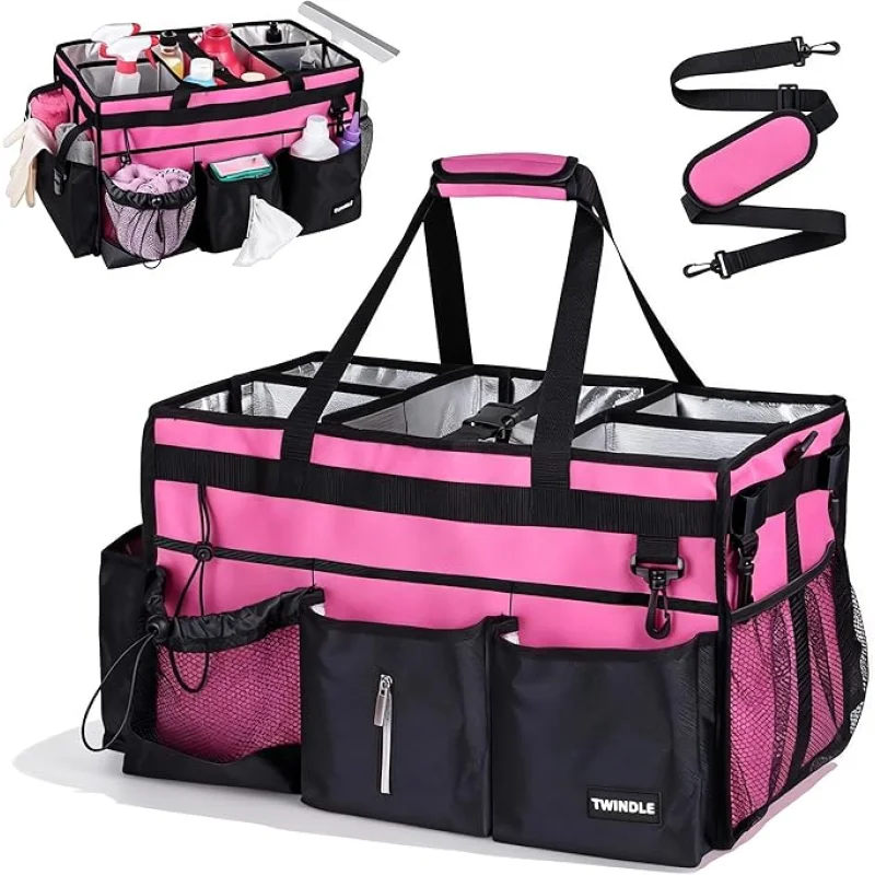 Large Cleaning Caddy With Detachable Divider And Support Board, Large Cleaning Supply Caddy With Adjustable Shoulder Strap & Waist Belt For Cleaners,Housekeepers