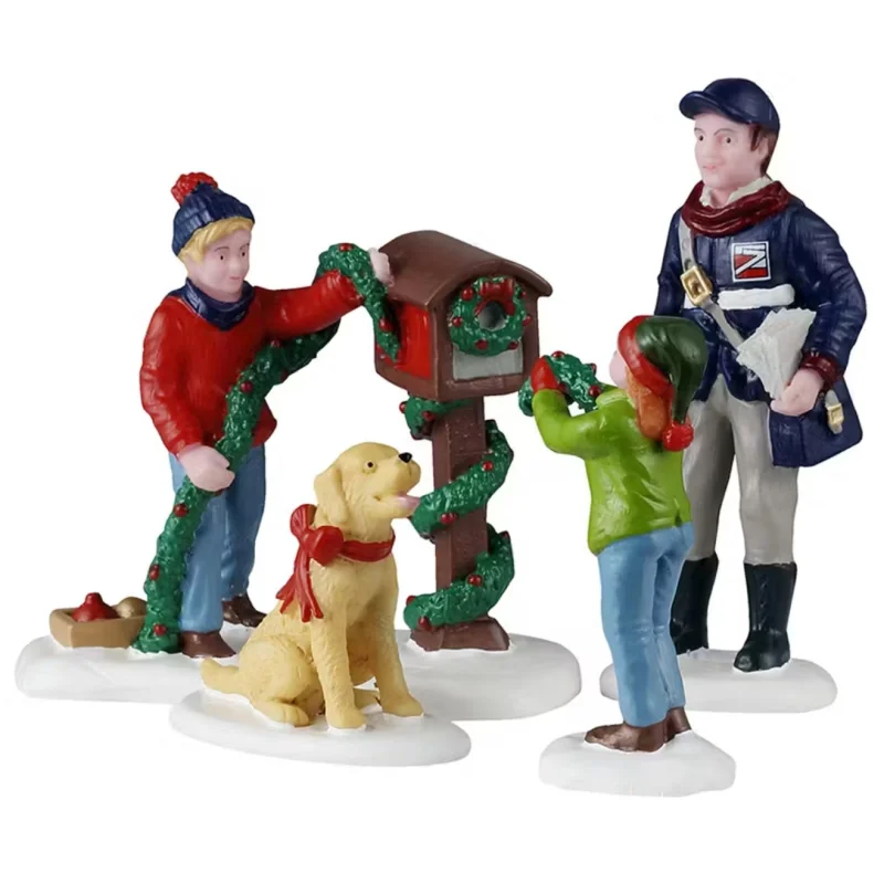 Lemax Caddington Village Figurines: Mailbox Decorating, Set of 4 #52522