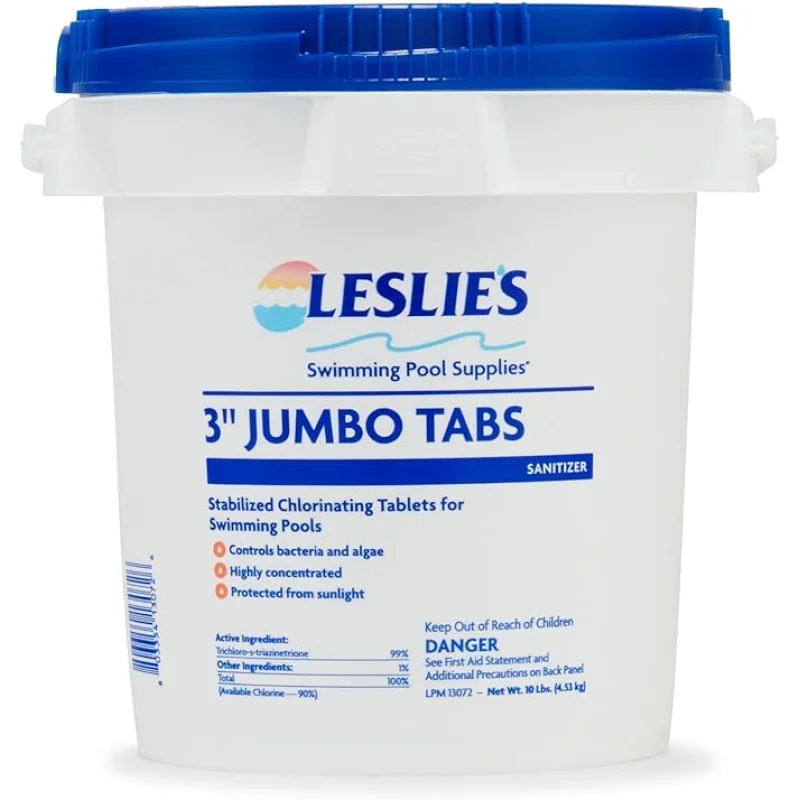 Leslie's 3 Inch Stabilized Chlorine Tablets for Sanitizing Swimming Pools - Individually Wrapped, Slow Dissolving - 90% Available Chlorine - 99% Tri-Chlor - 10 Pounds