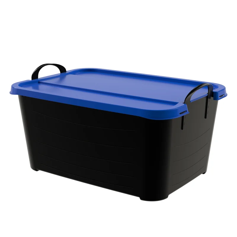 Life Story 55 Qt Stackable Storage Bin, Versatile Lidded Container, Black/Blue
