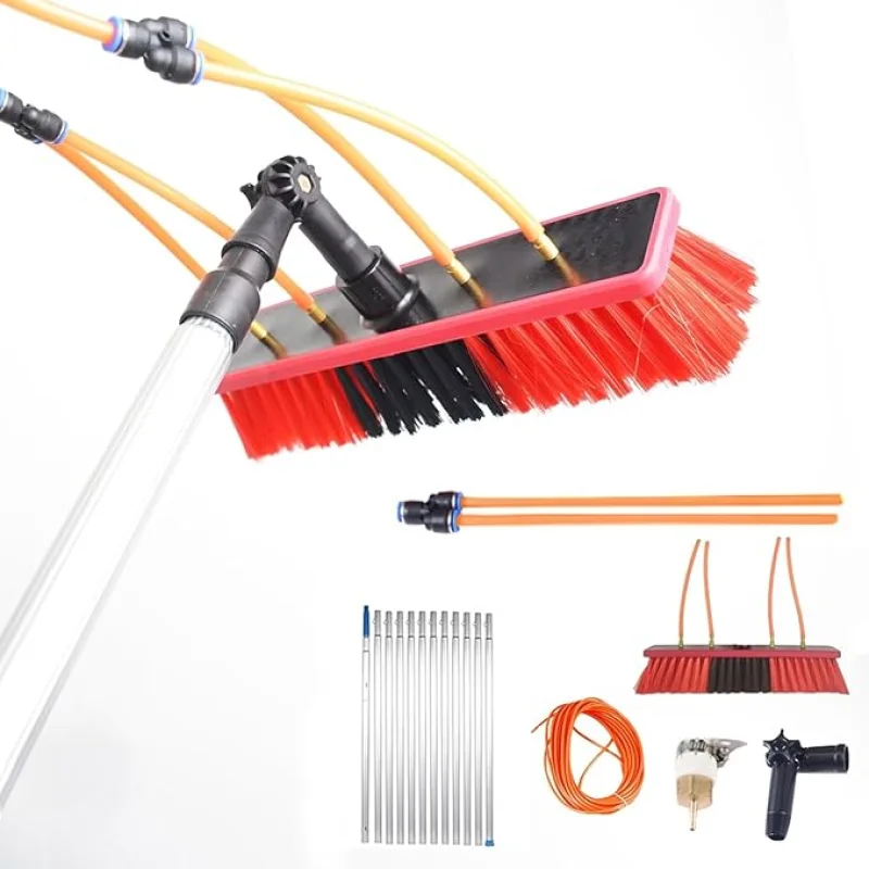 Long Pole Window Cleaning Equipment extendable Conservatory roof Cleaner Suitable for photovoltaic Panel Cleaning with Water Hole Large Brush Head 7poles 35brush Head