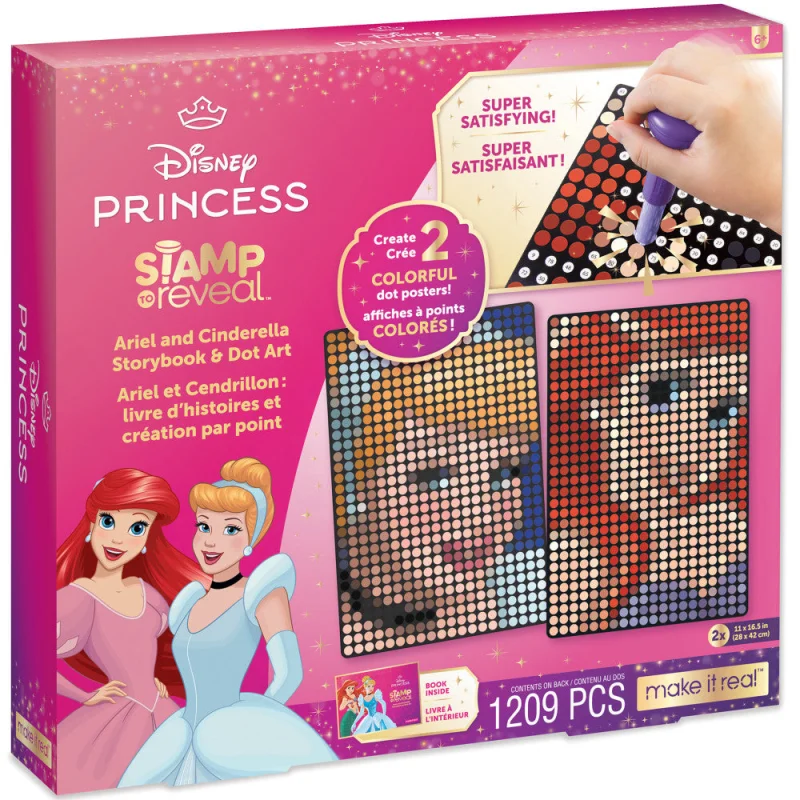 Make It Real Disney Stamp To Reveal Ariel & Cinderella Storybook Dot Art Kit