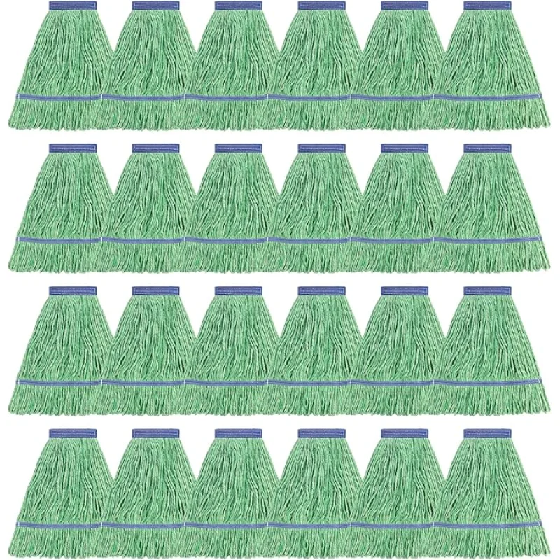 Matthew Cleaning Heavy Duty Mop Head Commercial Replacement for General and Floor Cleaning , Wet Industrial Blue Cotton Looped End String Head Refill (Case of 24) Green