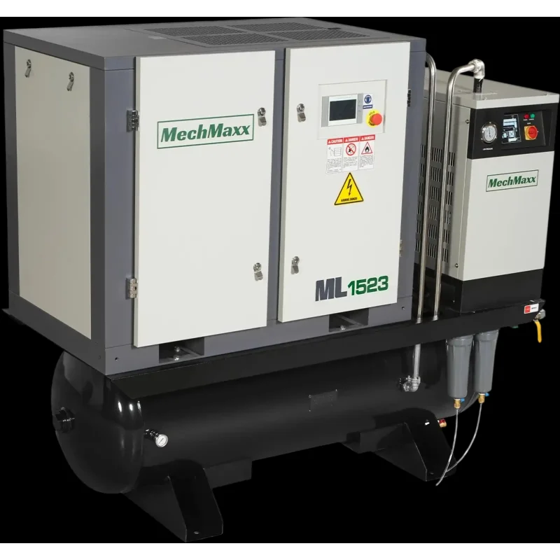 MechMaxx ML15 Air Compressor 15HP Rotary Screw with Dryer 105-Gal ASME Tank 45 CFM 116 PSI 230V 3-Phase Industrial Grade New