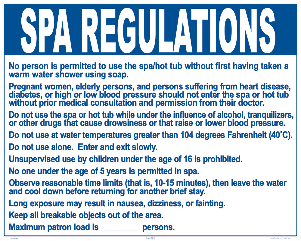 Nebraska Spa Regulations Sign - 30 x 24 Inches on Styrene Plastic (Customize or Leave Blank)