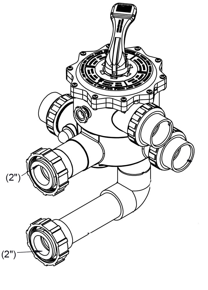 Waterco Multiport Valve and Piping - 2 Inch NPT and 7.5 Inch HRVR Union