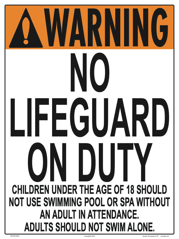 No Lifeguard Warning Sign (18 Years and Under) - 18 x 24 Inches on Heavy-Duty Aluminum