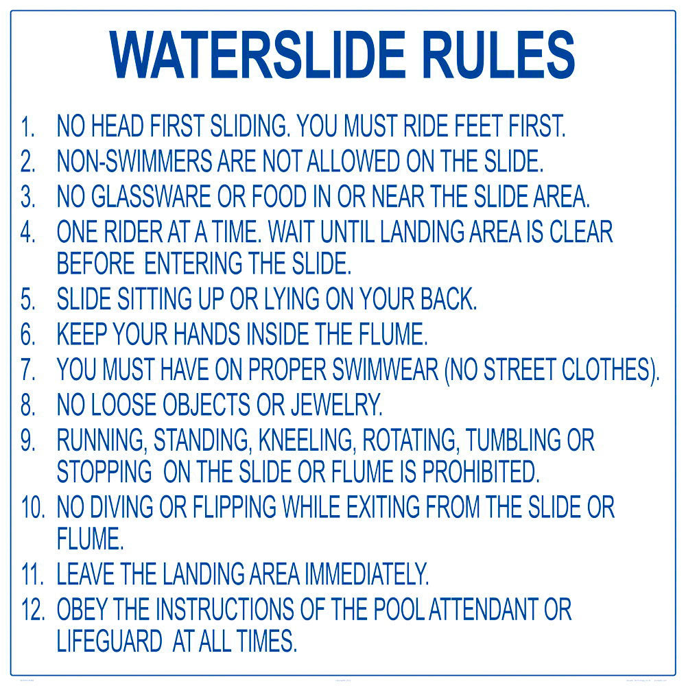 Texas Waterslide Rules Sign - 36 x 36 Inches on Heavy-Duty Aluminum
