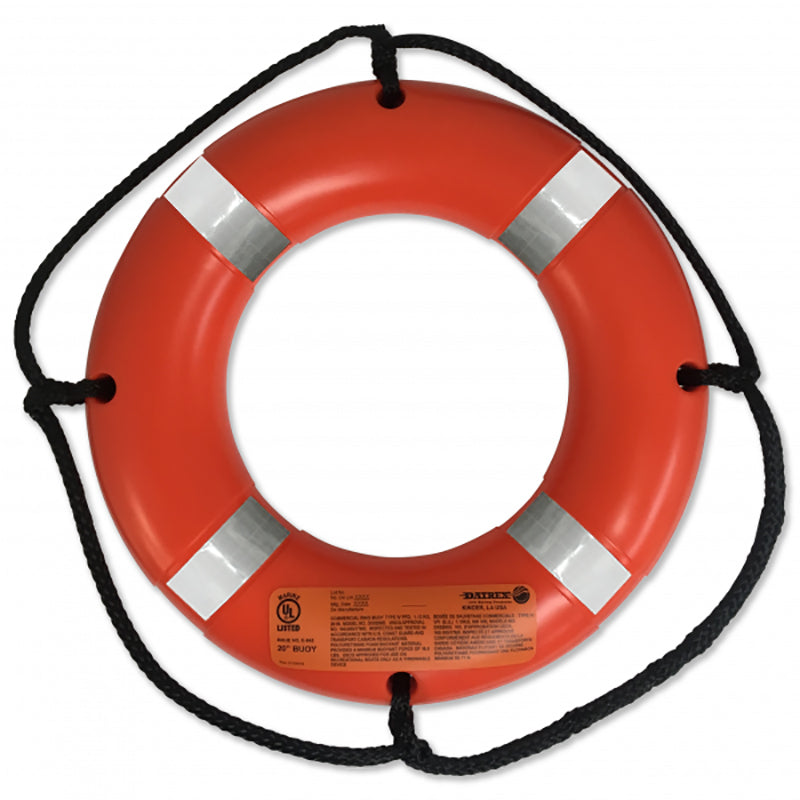 USCG High-Impact Polyethylene 20 Inch Life Ring Buoy With Reflective Tape - Orange