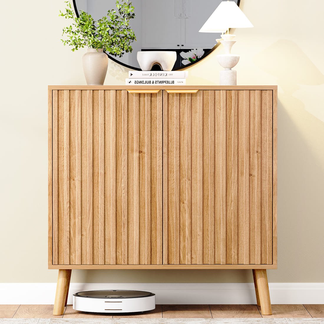 Pamapic Fluted Sideboard Cabinet with Adjustable Shelves for Living Room, Hallway, Entryway, Dining Room