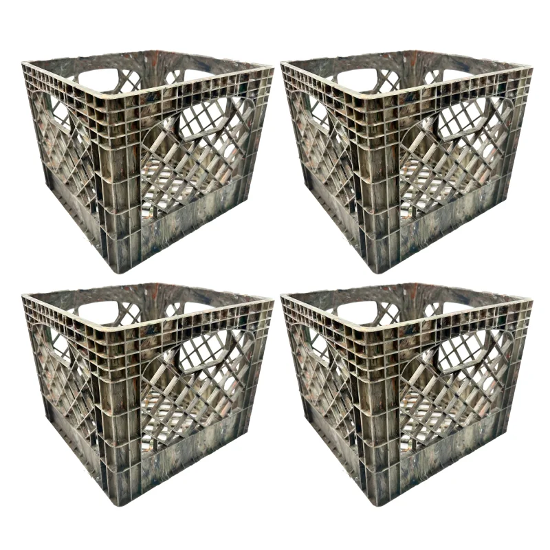 MIRAMAR Milk Crate, Stackable Plastic Storage with Handles, 16 Qt, Camo, 4 Pack