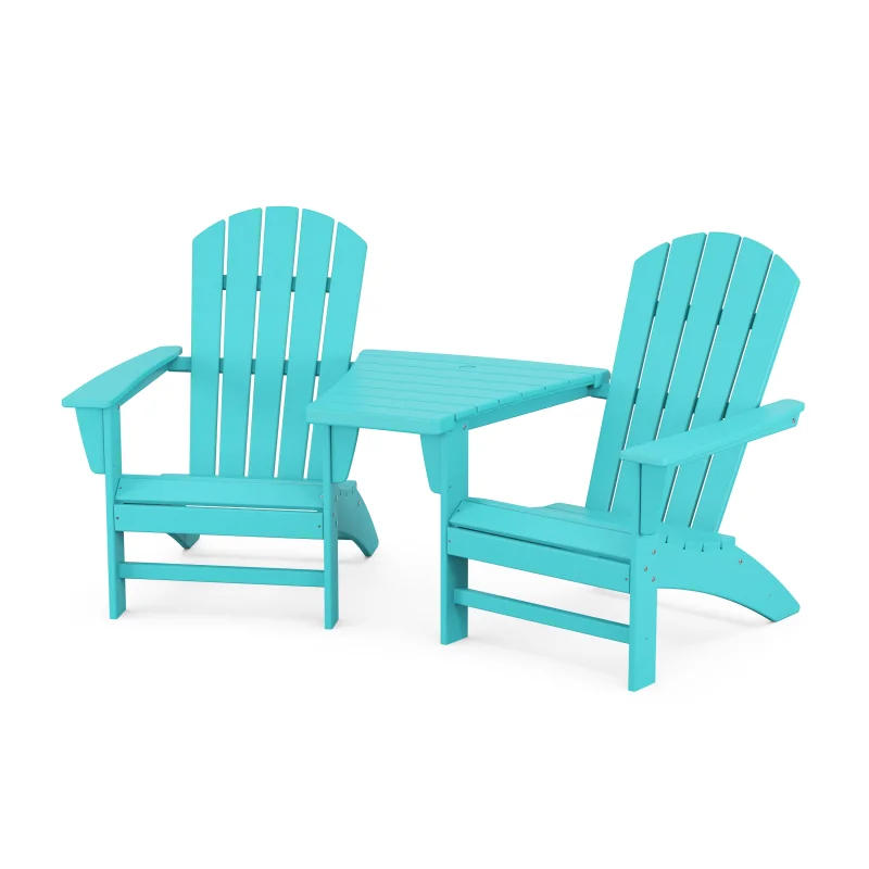 Nautical 3-Piece Adirondack Set with Angled Connecting Table Aruba