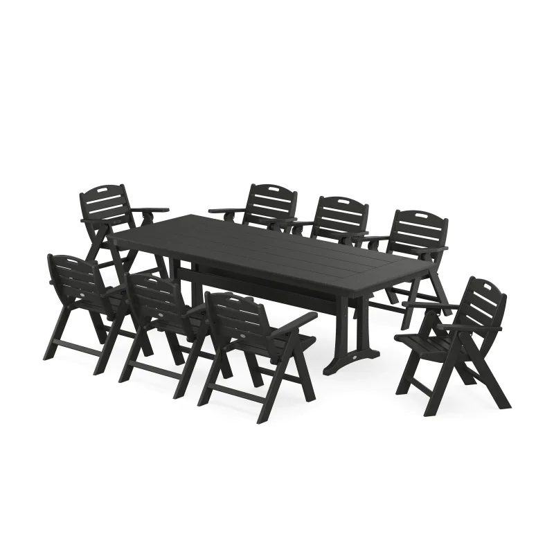 Nautical Lowback 9-Piece Farmhouse Dining Set with Trestle Legs Black