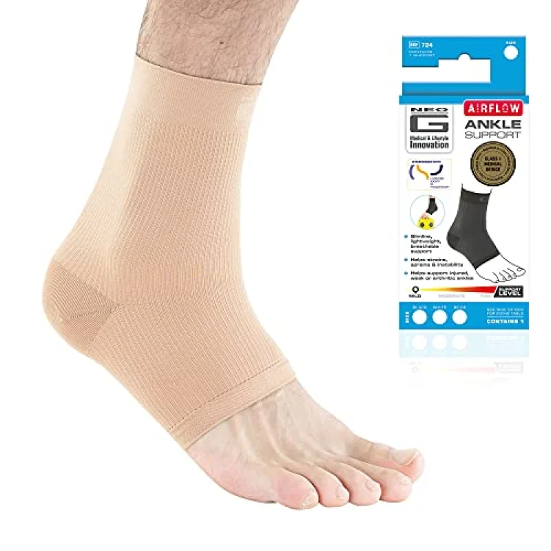 Neo-G Airflow Ankle Compression Sleeve - Sports, Daily Wear - Compression Ankle Brace, Tendonitis Support, Compression Ankle Support for Weak Ankles and Joint Pain - Airflow - MBeige